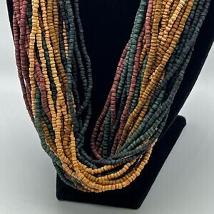 16" Coconut Wood Rondelle Disks Necklace 30 Strand Multicolor